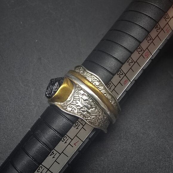 DbM Kensington Sterling Silver Black Tourmaline Ring Spinner Ring Size 8 - Picture 4 of 10